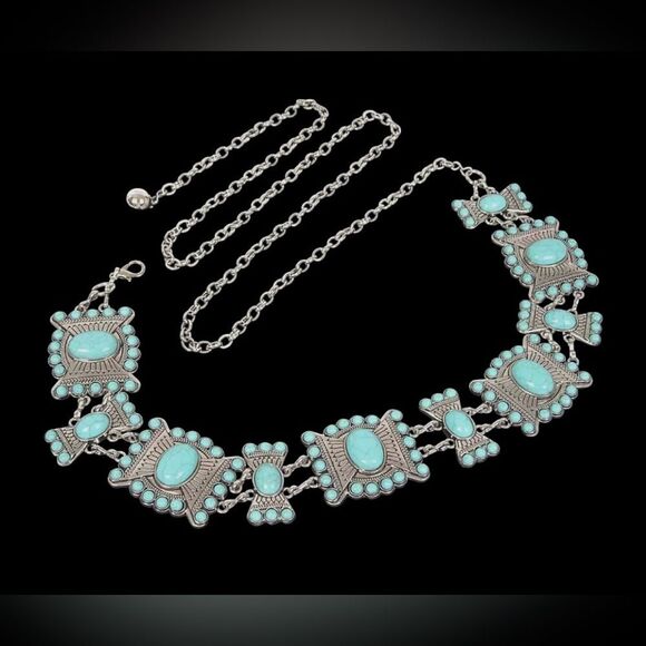 Turquoise Stone Western Concho Boho Chain Belt main image 5